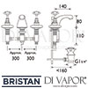 Bristan 1901 3 Hole Basin Mixer Tap Pop-Up Waste Dimensions